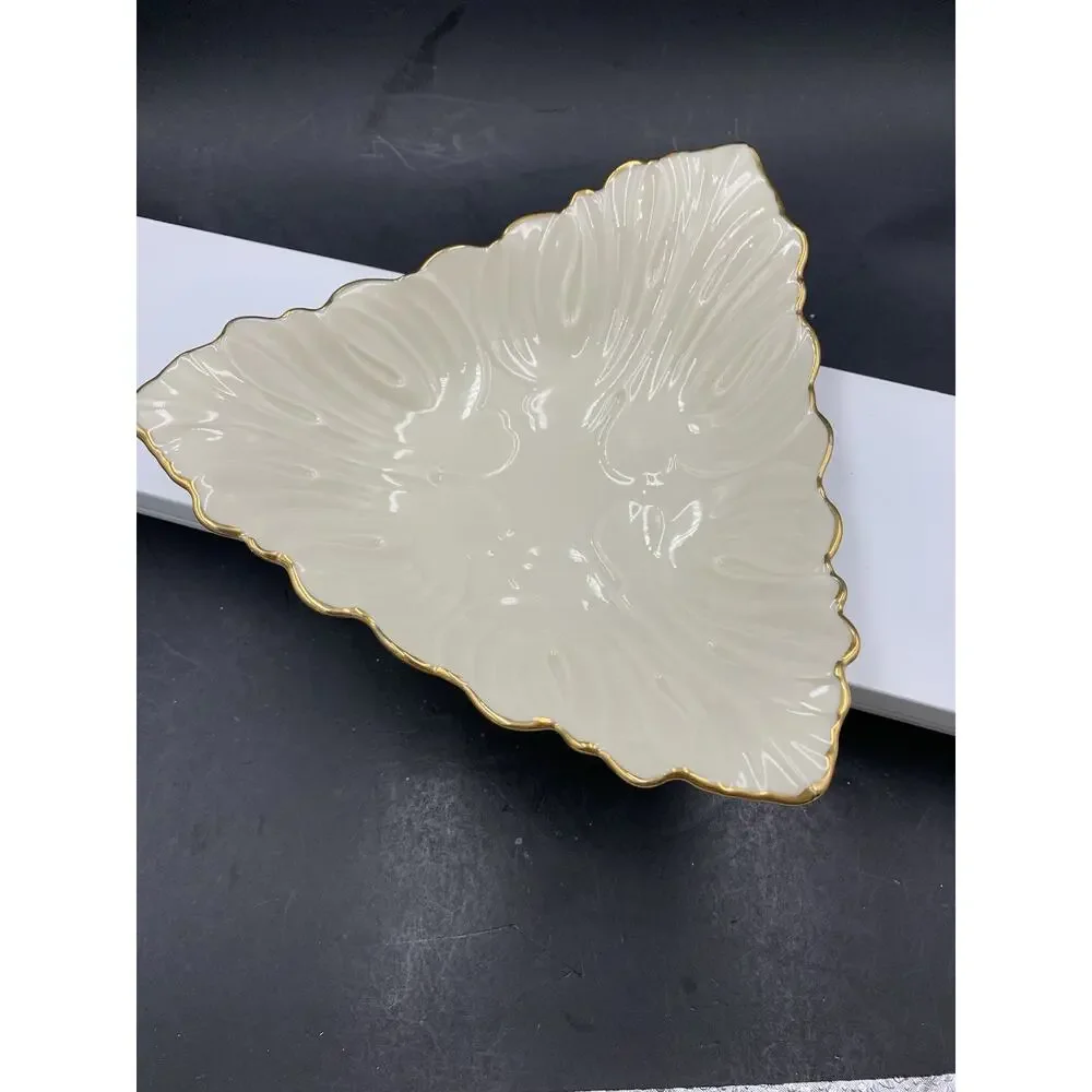 Lot of 2 Lenox Serving Pieces - Fruits of Life Tidbit Tray - Triad Leaf Embossed